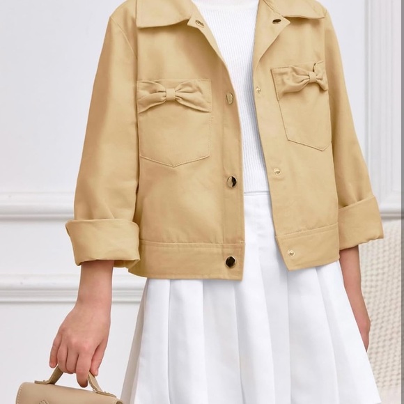 Girls Button Down Crop Jackets Kids Lapel Outerwear Clothes with Chest Pockets - Picture 3 of 7